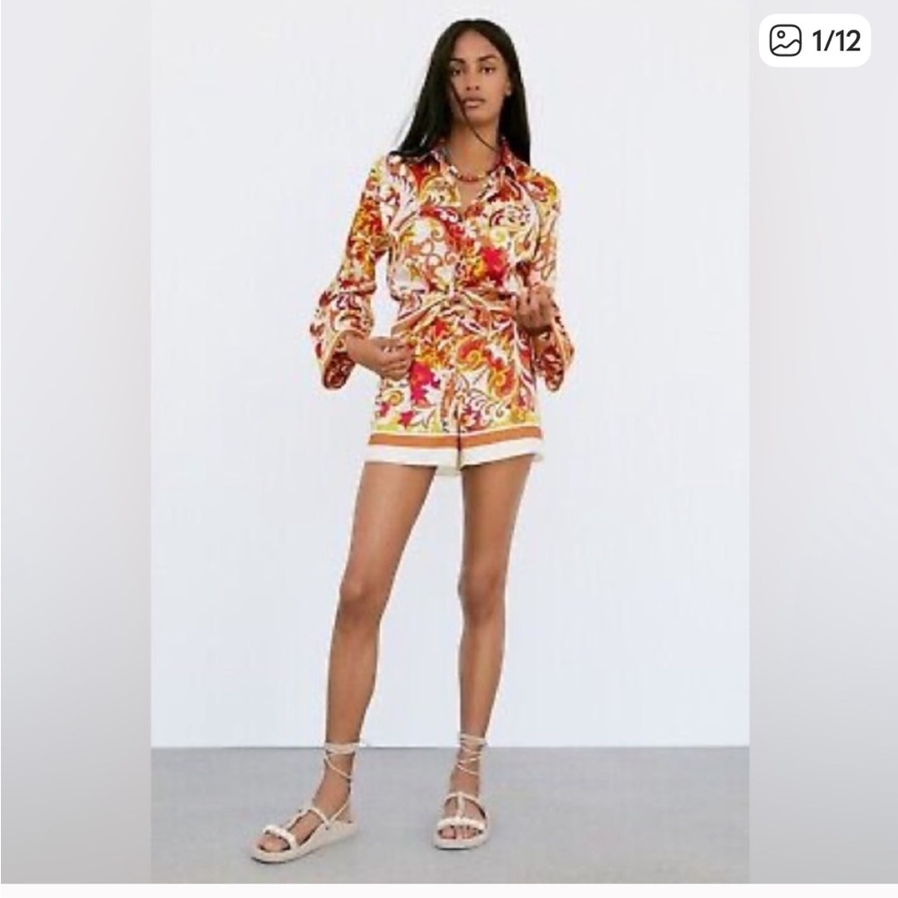 Zara Women’s satin short set paisley Printed Shorts SET